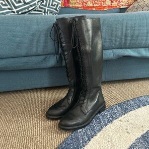 Sam Edelman Leather Thigh High Lace Up Combat Boots